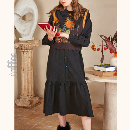 レイヤードカラーブラックシャツワンピース　《Z00676》