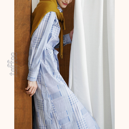 チェック柄パッチワークシャツワンピース　Z00469