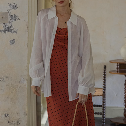 【4color】ランタンスリーブオーバーサイズシアーシャツ《Z00863》