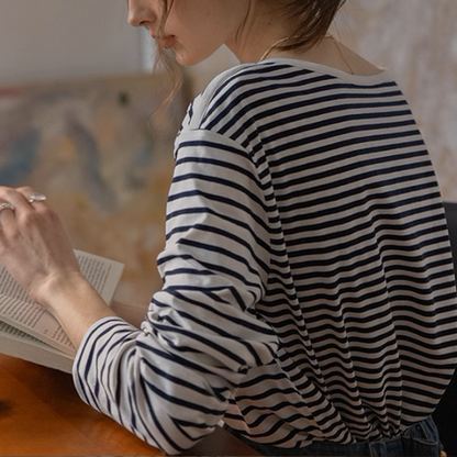 【2color】ボートネックストライプTシャツ《Z00852》