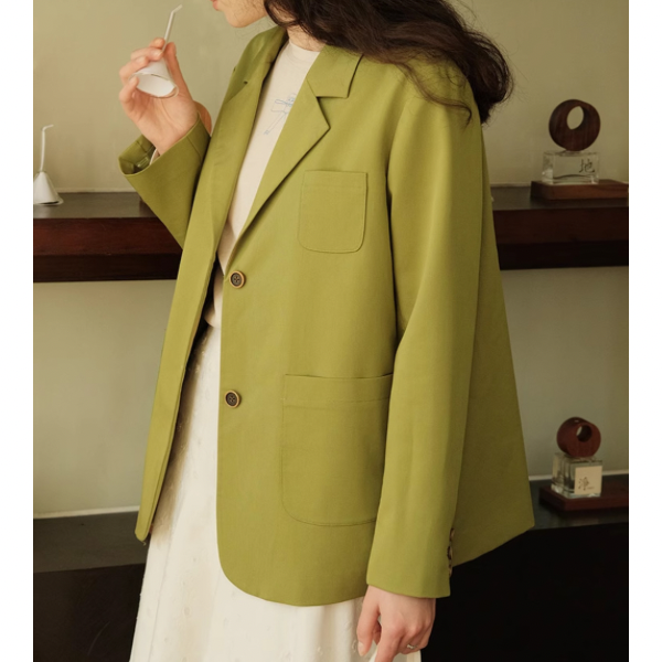 バジルグリーンルーズスーツジャケット Z00079