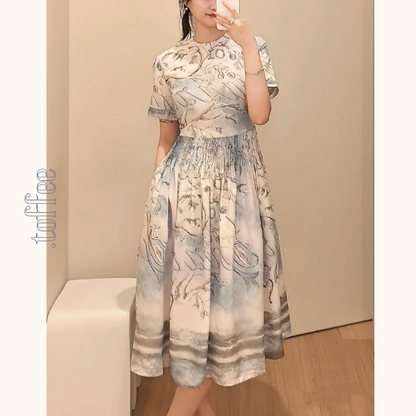 淡彩タッチミディワンピース《Z01037》