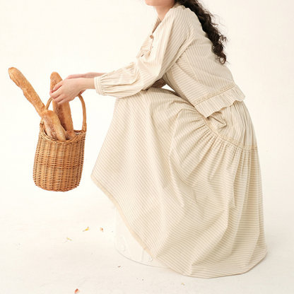 【2color】レトロストライプフリルヘムセットアップ X-263