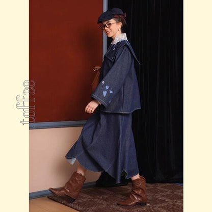 アートワークが映える：レトロ感溢れる刺繍デニムジャケット 《C0208》