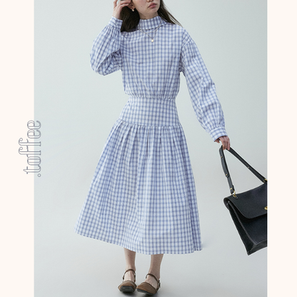 チェック柄Aラインロングシャツワンピース《Z00839》