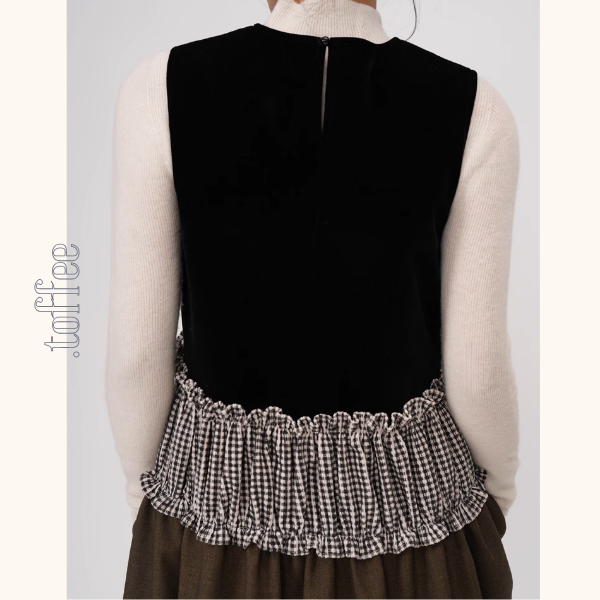 チェック柄切替ノースリーブAラインワンピース《Z00939》