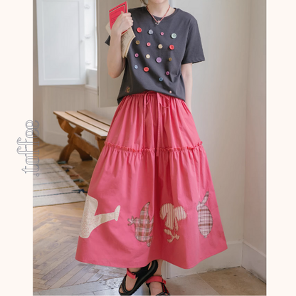 【2color】遊び心アップリケ刺繍スカート《Z01074》