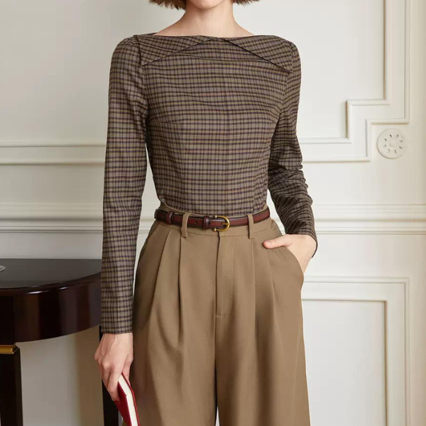 ボートネック襟付きトップス X-021