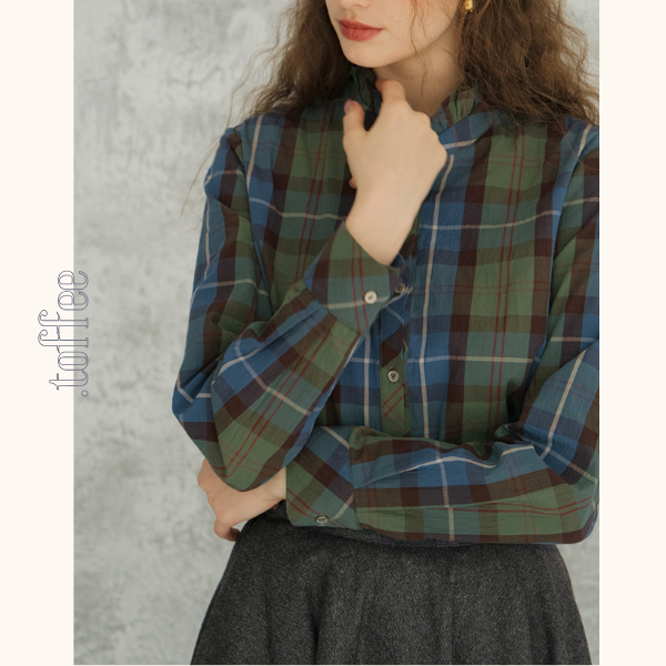 スタンドカラーボタンダウンチェックシャツ　 《Z00707》