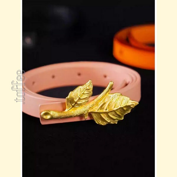 【5color】クラシカルリーフモチーフ：ゴールドバックルベルト　C0171