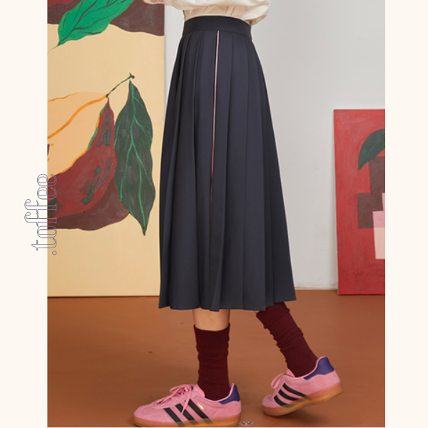 コントラストカラーミモレ丈プリーツスカート　《Z00701》