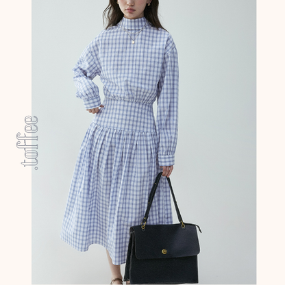 チェック柄Aラインロングシャツワンピース《Z00839》