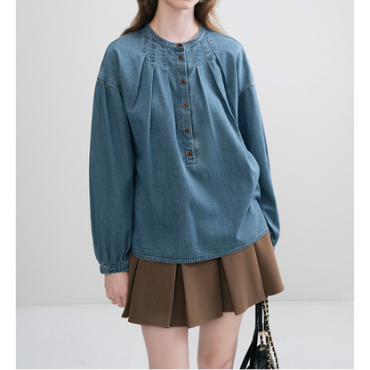 ラウンドネックデニムシャツ Z00097