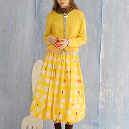 マッシュルームボタンイエローカーディガン　Z00601