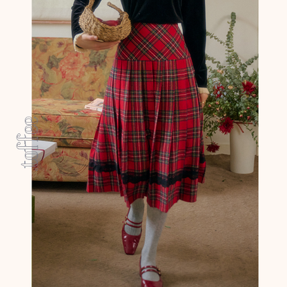 タータンチェック柄ハイウエストAラインミディスカート　 《Z00785》