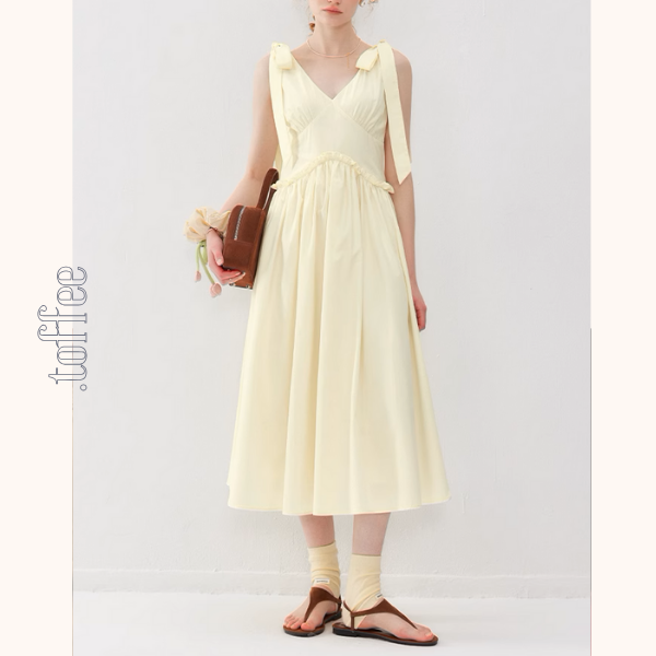 【2color】ショルダーリボンVネックワンピース《Z01011》