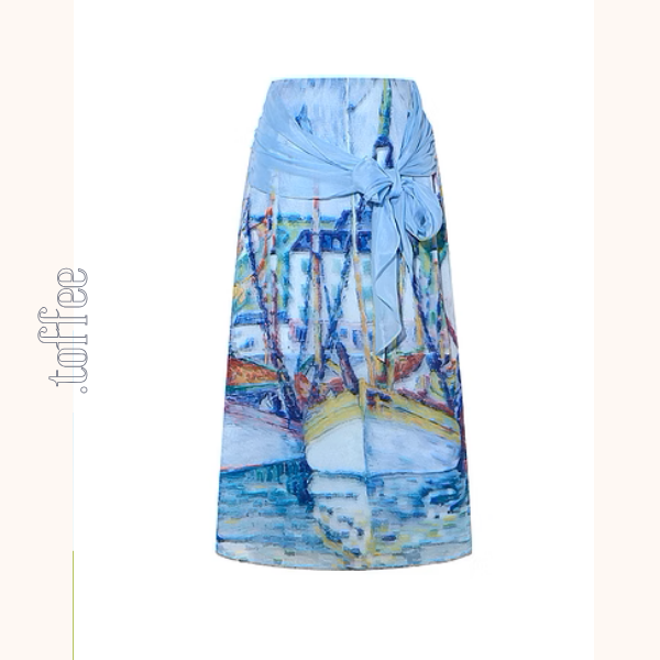 油絵プリントロングシフォンスカート《Z00974》