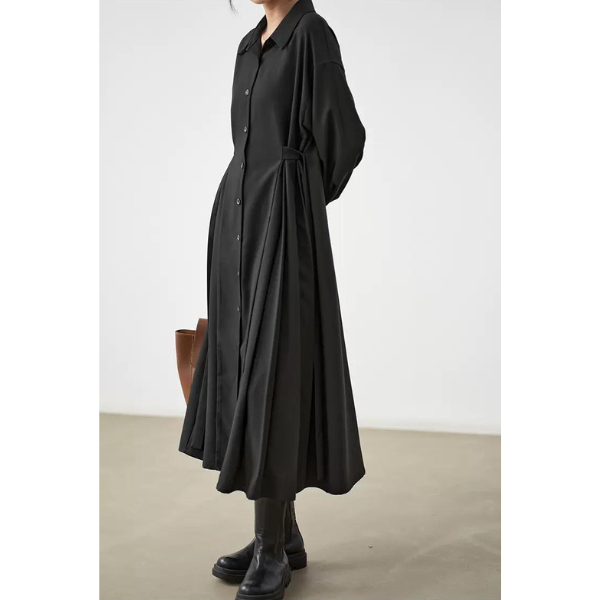 【２color】サイドプリーツフレアワンピース w-058