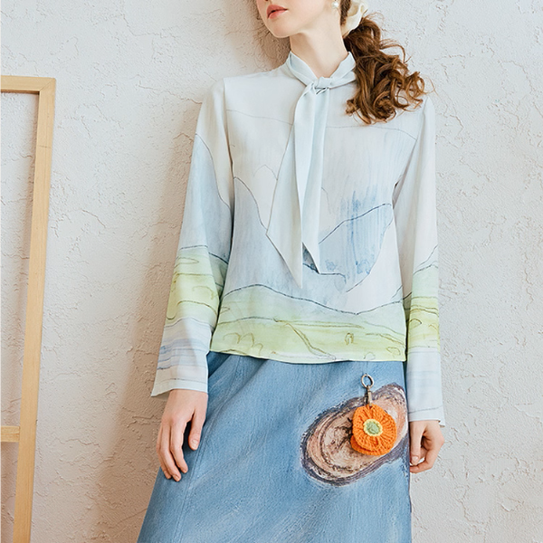 風景画タッチのボウタイアートシャツ《Z01063》