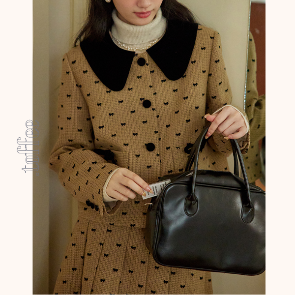 リボンドットショートジャケット＆プリーツスカートセットアップ　《Z00764》