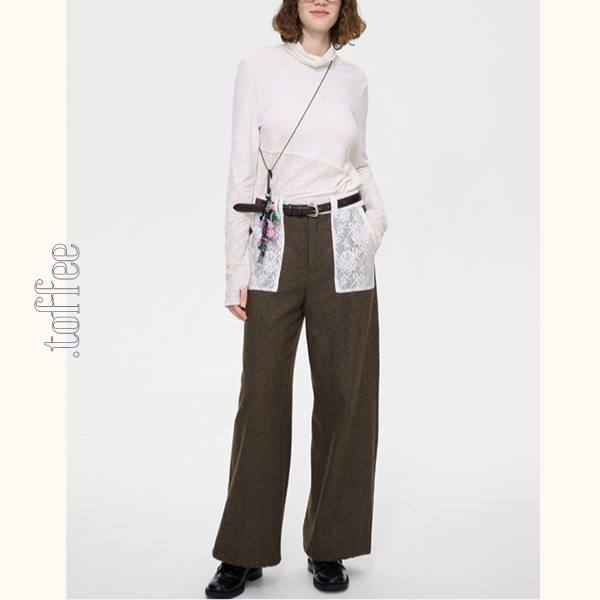 レースパッチワークウールパンツ 《Z00637》