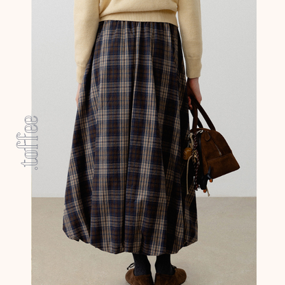 チェック柄ポケット付きバルーンロングスカート　《Z00720》