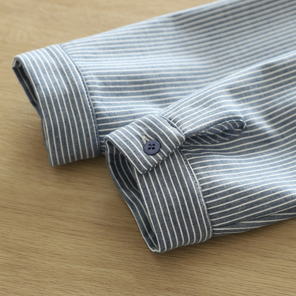 【4color】胸ポケット付きストライプ柄ボタンシャツ　《Z00724》