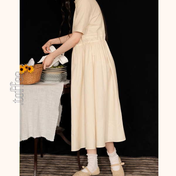 リボン刺繍とプリーツの上品ワンピース《Z01045》