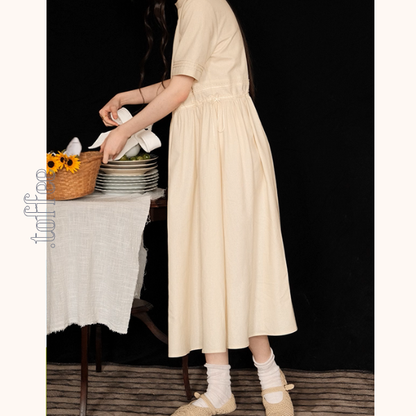 リボン刺繍とプリーツの上品ワンピース《Z01045》