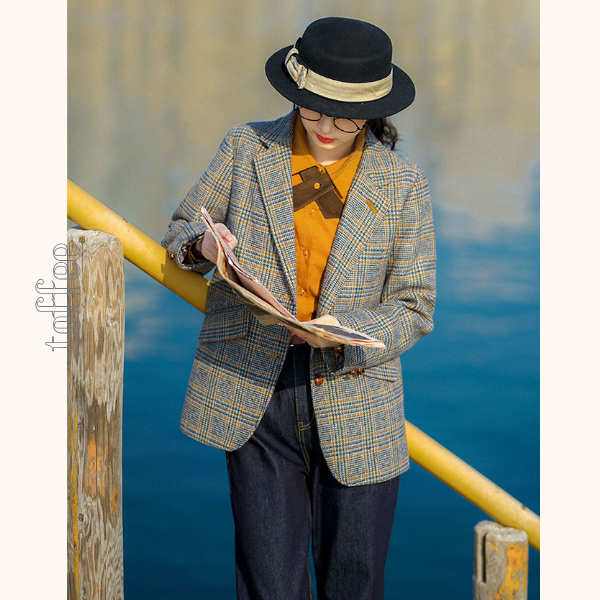 グレンチェック柄 テーラードジャケット　《Z00769》