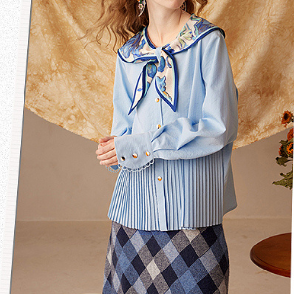 【4color】ゴッホのアートプリント入りプリーツシャツ X-516