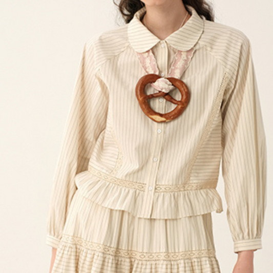 【2color】レトロストライプフリルヘムセットアップ X-263