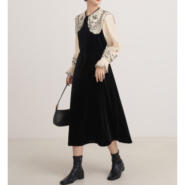 フレンチラペルエレガントワンピース w-166