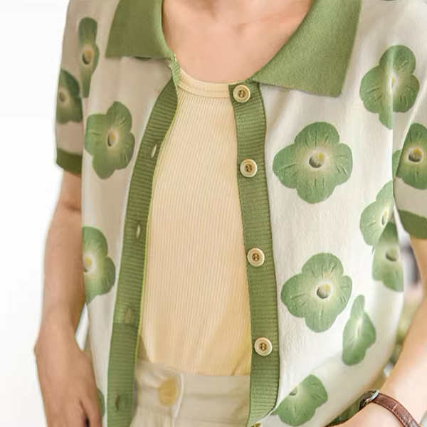 【2color】フラワープリントバイカラーポロシャツ《Z00981》