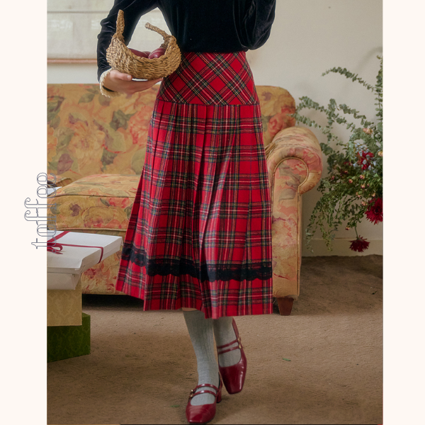 タータンチェック柄ハイウエストAラインミディスカート　 《Z00785》