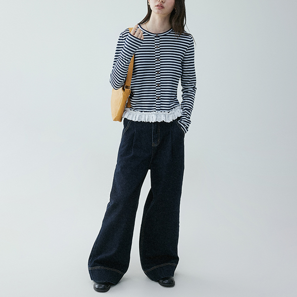 レースヘムストライプシャツ 《Z00635》