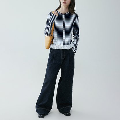 レースヘムストライプシャツ 《Z00635》