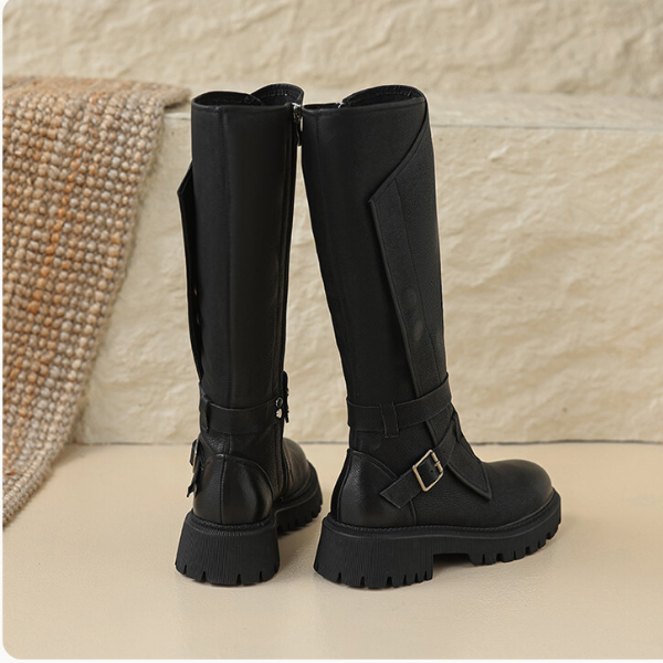 【2color】ラウンドトゥサイドジッパーロングブーツ X-468