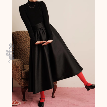 レイヤード風ブラックロングワンピース　Z00498