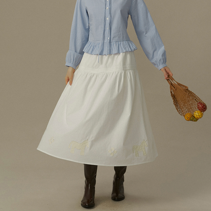 ポニーパッチ刺繍フレアスカート《Z00824》
