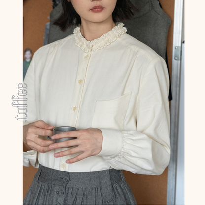 【2color】フリルネックコーデュロイブラウス　《Z00645》