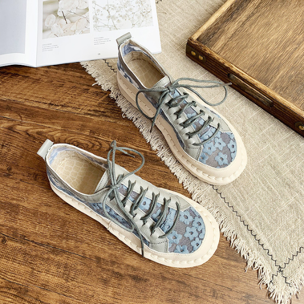 【２color】フラワーエンブロイダリーレトロシューズ　AU-131