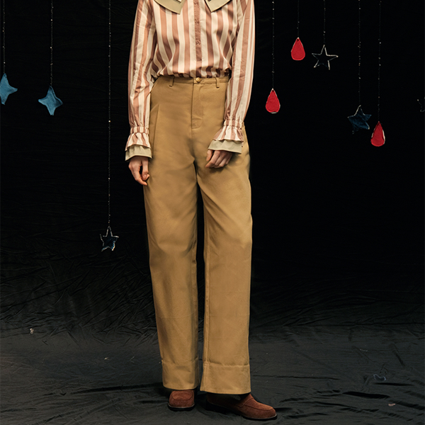 【2color】ルーズストライプカフパンツ　Z00602