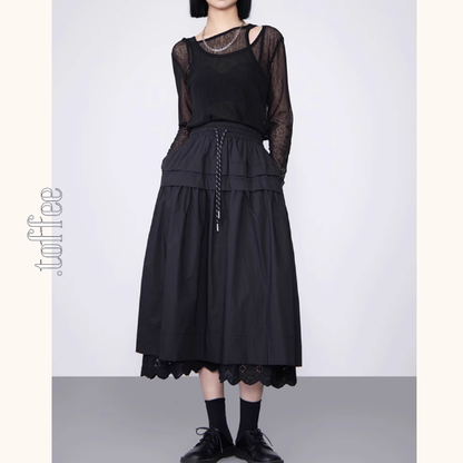 【2color】レースヘムAラインロングスカート《Z00988》