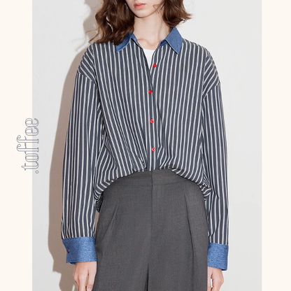 デニムカラー切り替えストライプシャツ《Z00928》