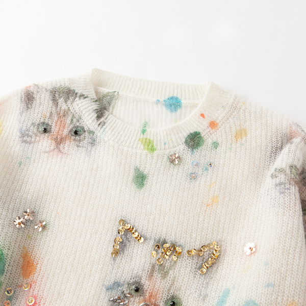 ビジュー＆キャットニットプルオーバー　Z00595