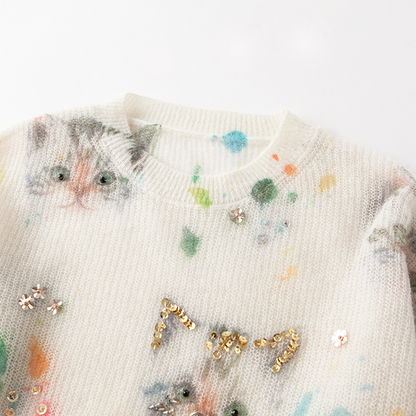 ビジュー＆キャットニットプルオーバー　Z00595