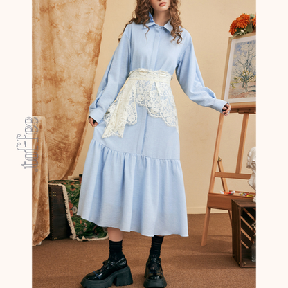 レースカラーブルーワンピース　Z00528