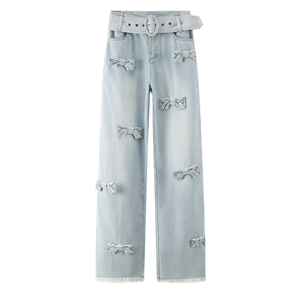 リボン付きワイドデニムパンツ　Z00398