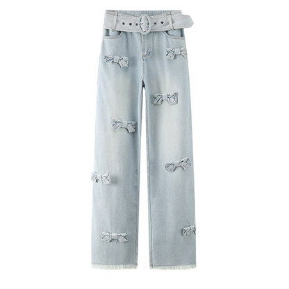 リボン付きワイドデニムパンツ　Z00398